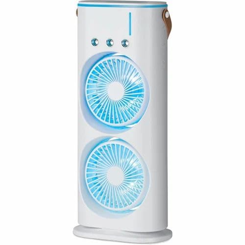 Portable Dual Fan Mist Cooler | Rechargeable BLDC Air Circulator with 3 Mist Modes, 90° Oscillation & 180° Rotation | Indoor Outdoor USB Cooling Fan with Water Tank for Home, Kitchen, Travel
